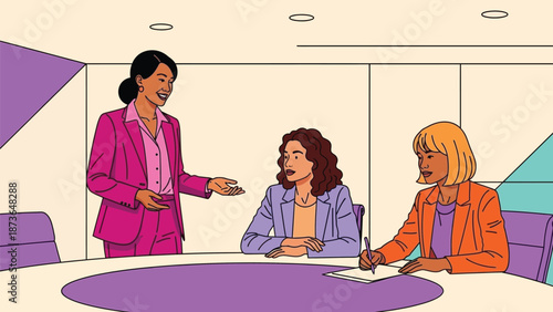 Dynamic female professionals discuss business strategies during a productive corporate meeting
