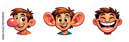 Cartoon expressions of young caucasian male with exaggerated facial features