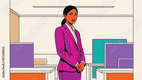 A confident business professional stands poised in a modern office environment ready for success