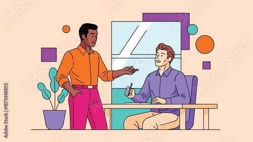 Dynamic professional interaction: colleagues collaborating at a contemporary workspace