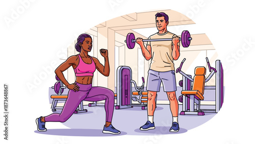 Dedicated individuals building strength and fitness through an invigorating gym workout