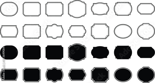 Large Set of Vintage Frame Labels in Black and White, Decorative Ornate Borders and Shapes for Wedding Invitations, Product Packaging, and Stationery Design