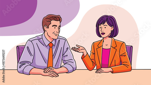 Professional individuals engaging in a dynamic dialogue across a table in an office setting with