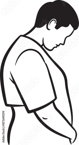 Man with Downcast Face and Bent Posture in Profile