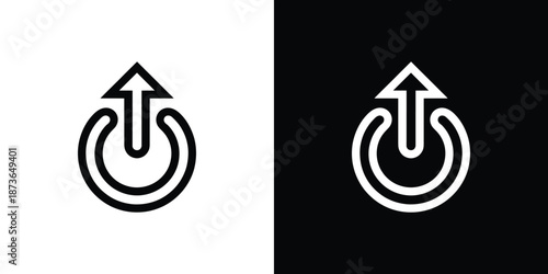 Flat Arrow Up Icon with Power Symbol, Two Tone Modern Sign