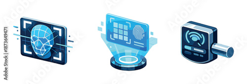 Futuristic biometrics and security interface technology in blue light