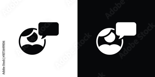 Flat Avatar Head with Speech Bubble Icon on White, Conversation symbol