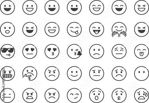 Professional Set of Bold Line Icon Emojis and Emoticons Showing Extensive Range of Feelings