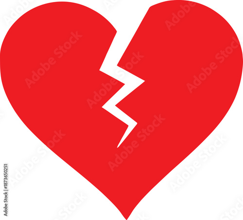 Red Broken Heart Icon Representing Heartbreak Sadness or Relationship Divorce Concept
