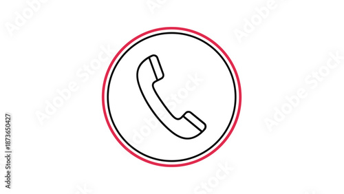 Telephone handset icon inside a red and black circular frame representing a customer call or technical support center service.
