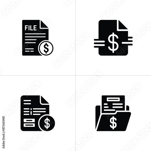 Four Black and White Dollar Sign Icons on a White Background