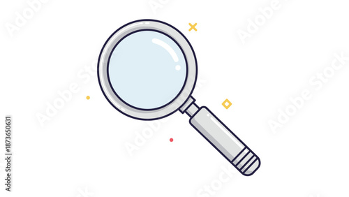 Colorful illustration of a professional magnifying glass tool used for searching, zooming, and investigating specific details.