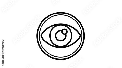 Minimalist black and white line art illustration of a human eye inside a circle representing vision and observation.