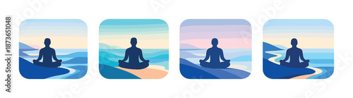 Meditative silhouettes in serene gradient landscapes