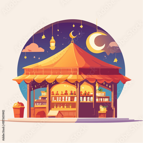 Ramadan Night Market Stall with Crescent Moon ramadan.