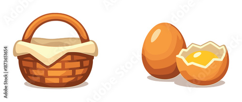 Basket and eggs on gradient background with warm lighting
