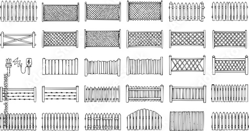 Fence Designs Sketch Illustration: Variety of Styles for Garden  Farm