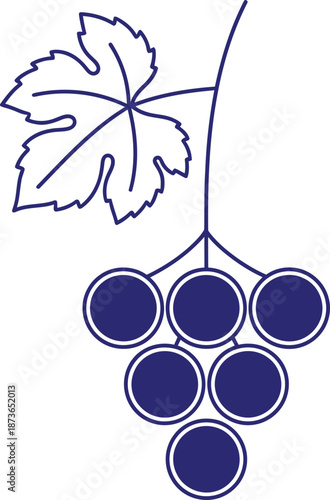 Simple outline grape bunch with single leaf icon. Berry fruit concept. Vector illustration for vineyard, winemaking design