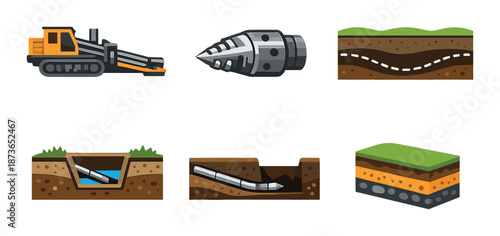 Horizontal directional drilling equipment and soil layers illustration