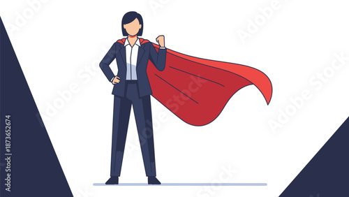 Businessman Wearing Red Cape Standing Confidently.