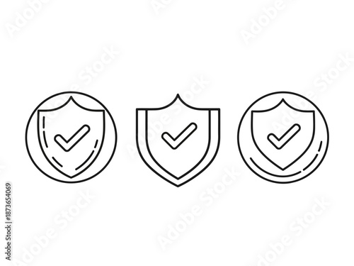 Set of three shield icons with checkmarks representing security and verification