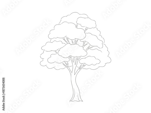 Minimalist black and white line art illustration of a tree with sparse branches
