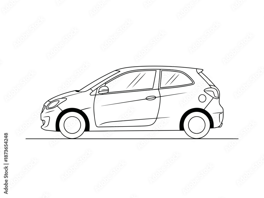 Fototapeta premium Side view illustration of a compact hatchback car with simple line design