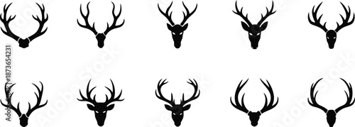 Deer antlers silhouettes collection various antler shapes and sizes