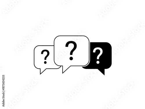 Three speech bubbles with question marks indicating confusion or uncertainty