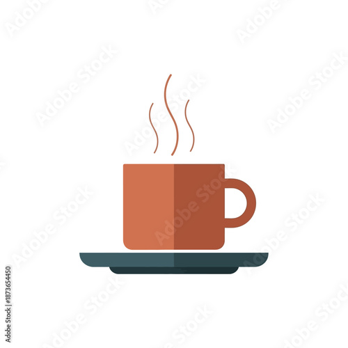 Steaming Coffee Cup on Saucer - Minimalist Flat Design