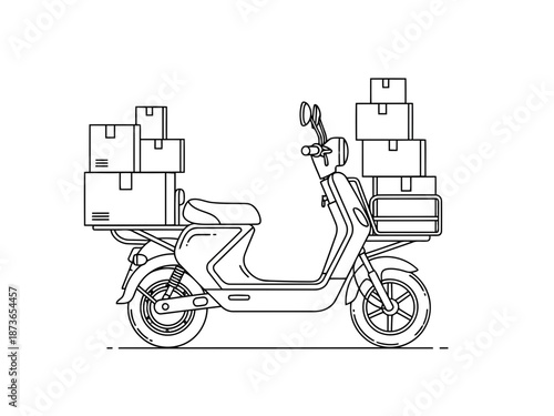 Black and white line drawing of a motor scooter with storage compartments