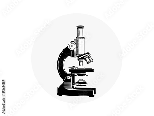 Vintage monocular microscope illustration for scientific and educational use