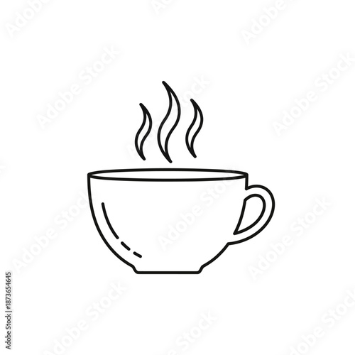 Steaming Coffee Cup Icon: Hot Beverage, Morning Drink, Warm Aroma Line Art