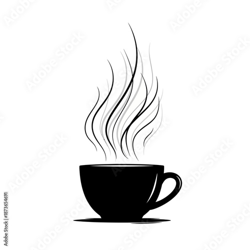 Steaming Coffee Cup Silhouette: Hot Beverage Aroma Rising
