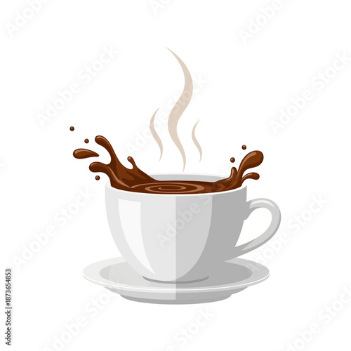 Hot Coffee Splash in White Cup - Morning Energy Drink
