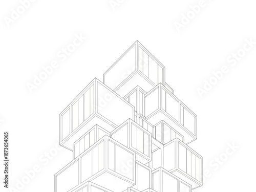 Abstract geometric wireframe shapes with intersecting angular lines and planes
