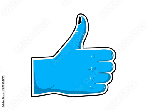 Thumbs up hand icon showing approval or positive feedback in vibrant blue color