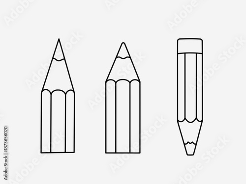 Set of three different colored pencils with varying sharpened tips