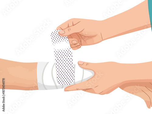 Hands demonstrating proper technique for wrapping a wrist with athletic tape