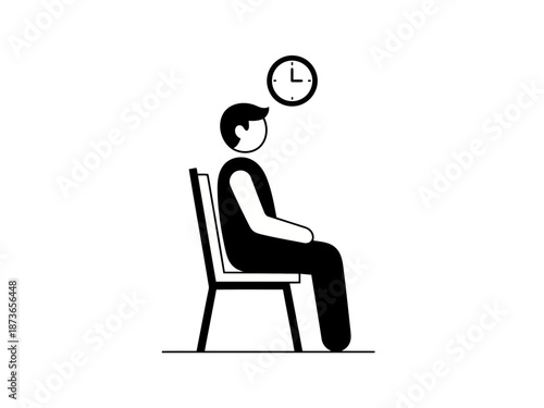 Person sitting on chair waiting and watching a wall clock attentively