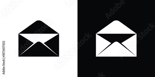 Open Envelope Icon Design in Black and White, Isolated on Split Background