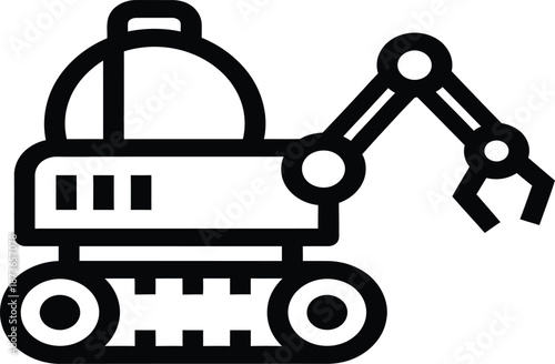 Black and white icon of a robotic excavator machine