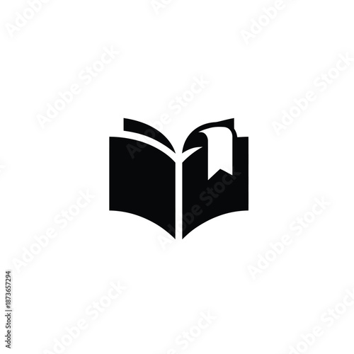 Opened Book with Bookmark, Black Silhouette on Transparent Background Design