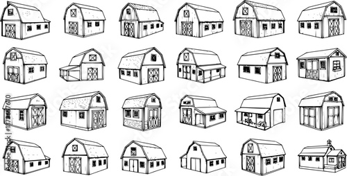 Barn Silhouettes: Hand-Drawn Farm Building Collection
