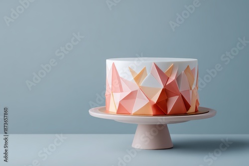 Modern birthday cake featuring elegant geometric design with soft pastel tones and creative decorating, perfect for stylish celebration and luxury lifestyle branding concepts