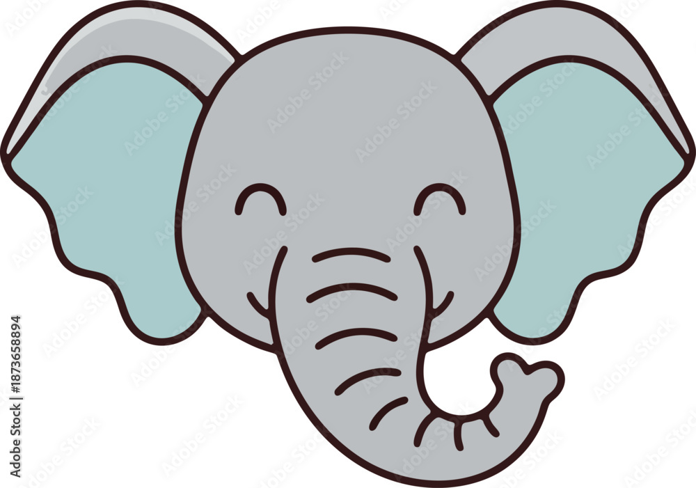 Obraz premium cute baby elephant character with a large trunk stands as a funny cartoon vector illustration for wild safari zoo animal design