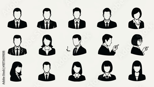 Collection of Business People Icons Silhouette Style.