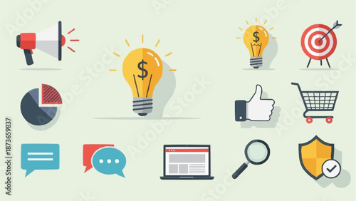Collection of Business and Marketing Icons for Digital Strategy.