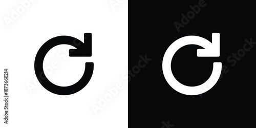 Refreshing Icon, Vector, White Arrow, Update Sign, Black and White Image, Isolated Set