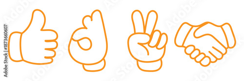 A collection of classic cartoon hands in various gestures and poses, including thumbs up, pointing, and a fist, on a white background.